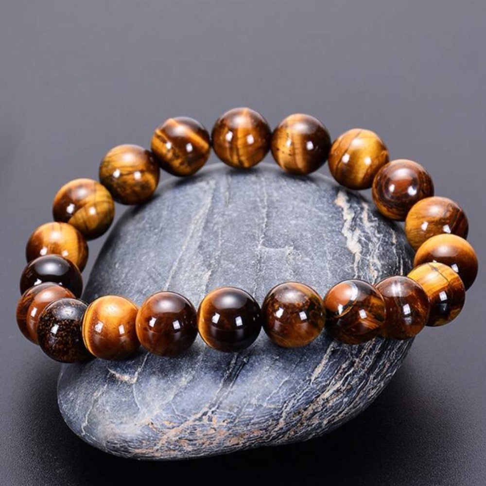 1pc Natural Tiger Eye Beaded Bracelet, Handmade Yoga Energy Bracelet, Fashionabl
